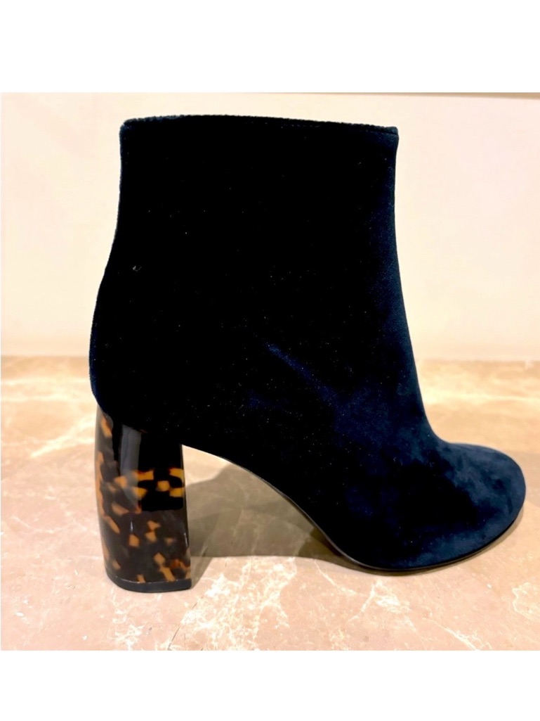 Nwot Stella Mccartney Black Velvet Ankle Boots Tortoise Block Heel Size 35.5